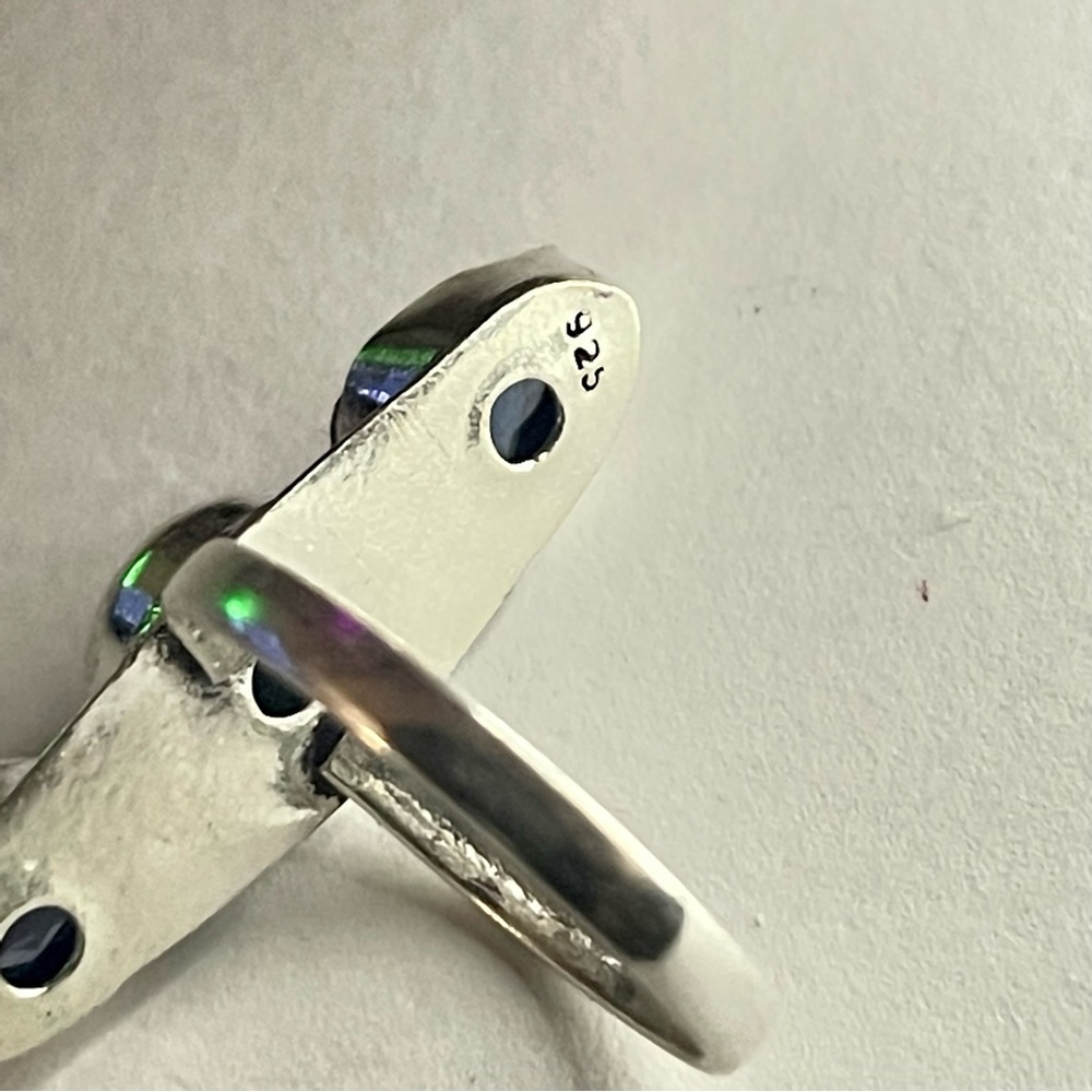 New 925 Sterling Silver Blue Imperial Topaz Turquoise Artisten 3 Tier Ring - Picture 10 of 17